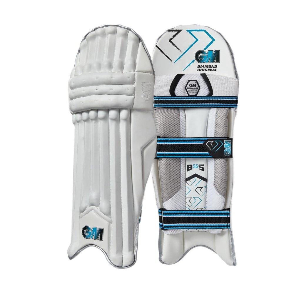 Gunn & Moore GM Cricket Batting Pads, Ben Stokes Diamond Original, Traditional Cotton & Cane, Adult Left Handed - 18", Approx Weight 2.24 kg, 1 Pair, White