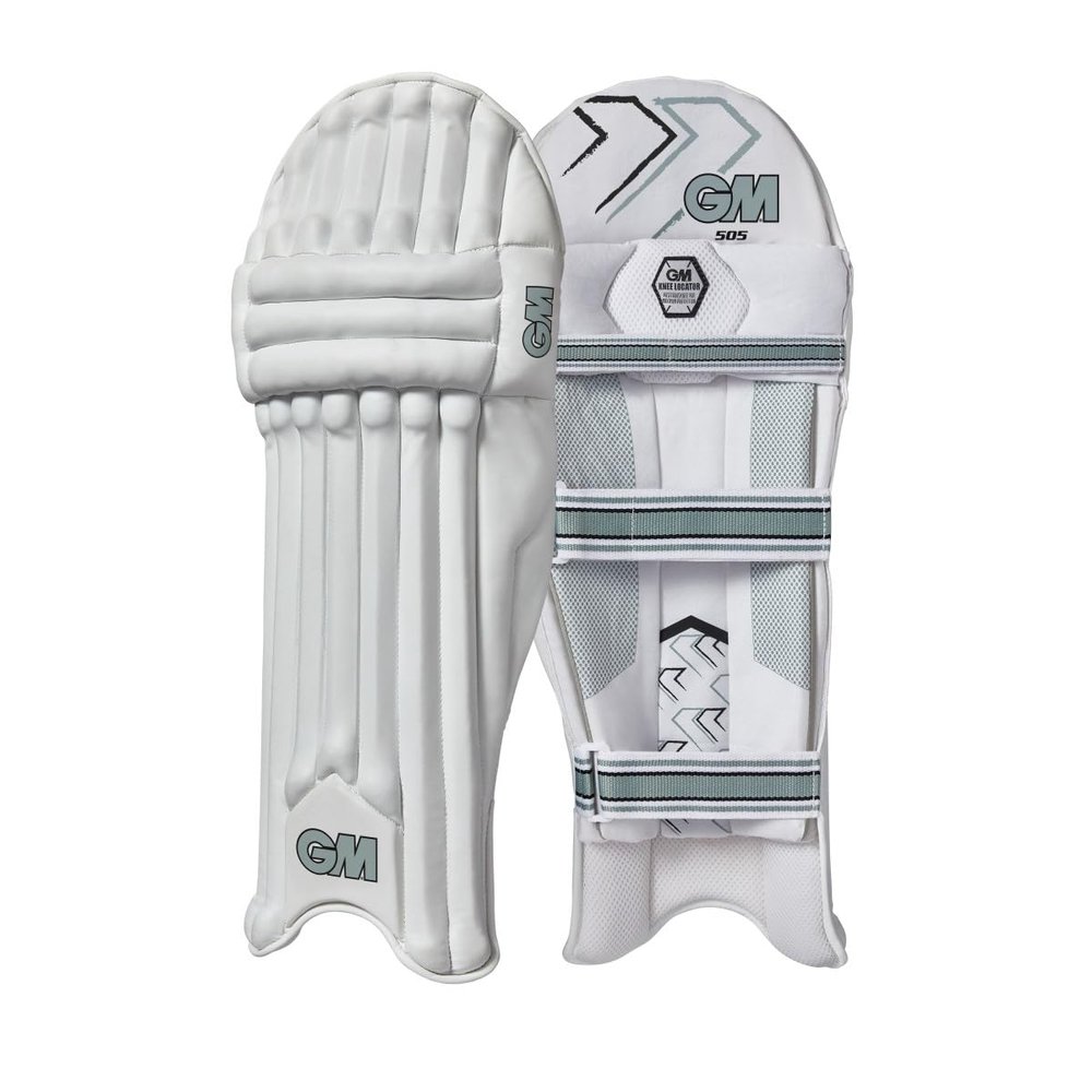 Gunn & Moore GM Cricket Batting Pads - 505 - Traditional Cotton & Cane - Junior Right Handed - 13.75" - Approx Weight 1.39 kg - 1 Pair - White