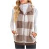 Aymnlox womens winter coat Zipper Vest for Women Plaid Printed Plush Coats Lapel Collar Sleeveless Fleece Jackets with Pockets Open Front Coat Brown M view 1