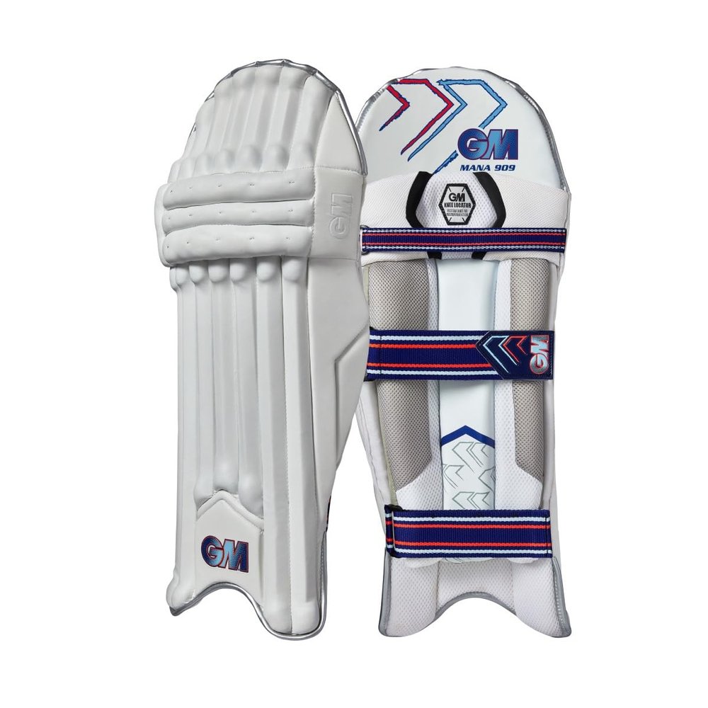Gunn & Moore GM Cricket Batting Pads | Mana 909 | Traditional Cotton & Cane | Large Adult Left Handed - 19" | Approx Weight 2.32 kg | 1 Pair | White