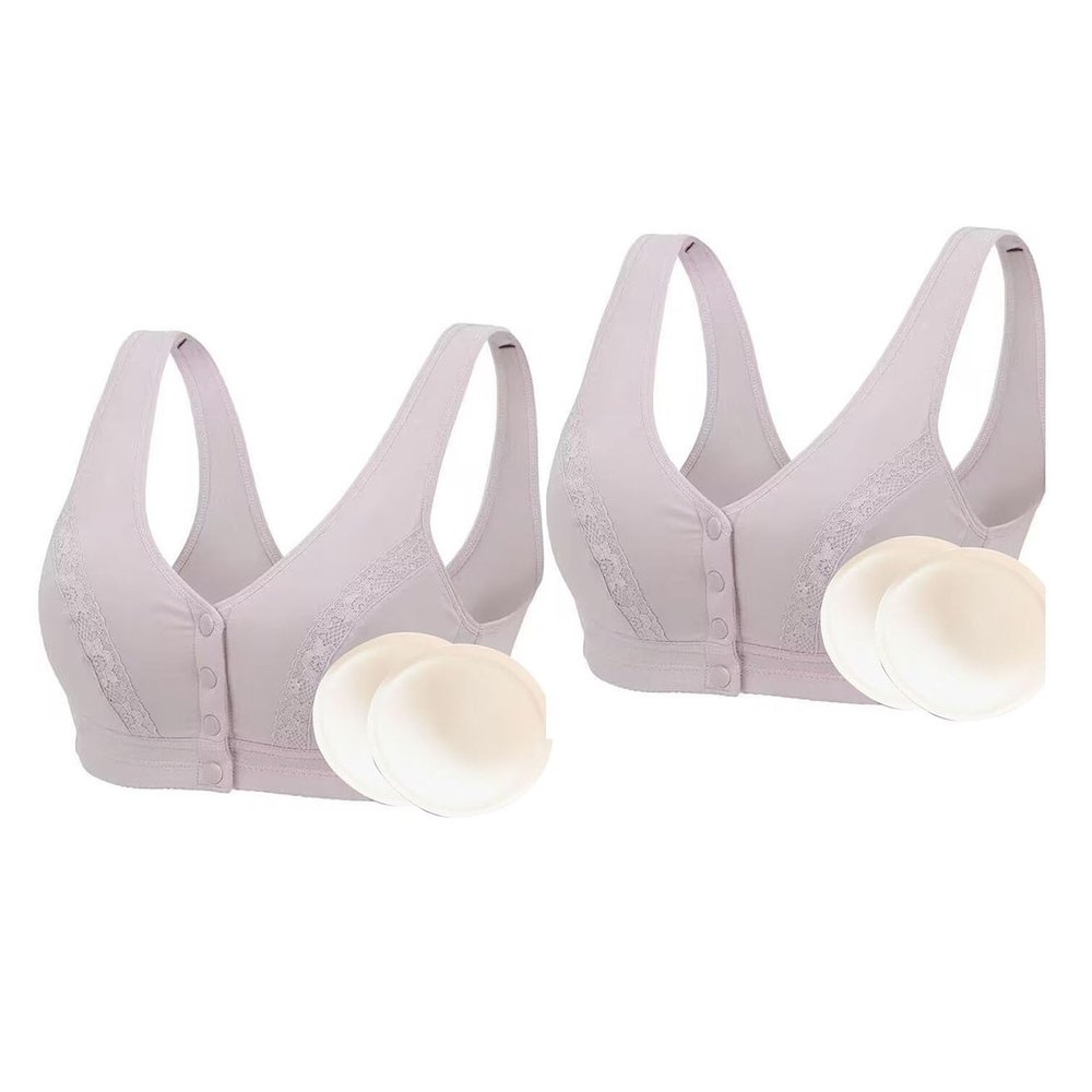 2pcs Front Closure Lingerie Bra With Breast Prosthesis Pockets Underwear Middle Women Daily Post Surgery Mastectomy Bra (Color : Gray, Size : S/Small)