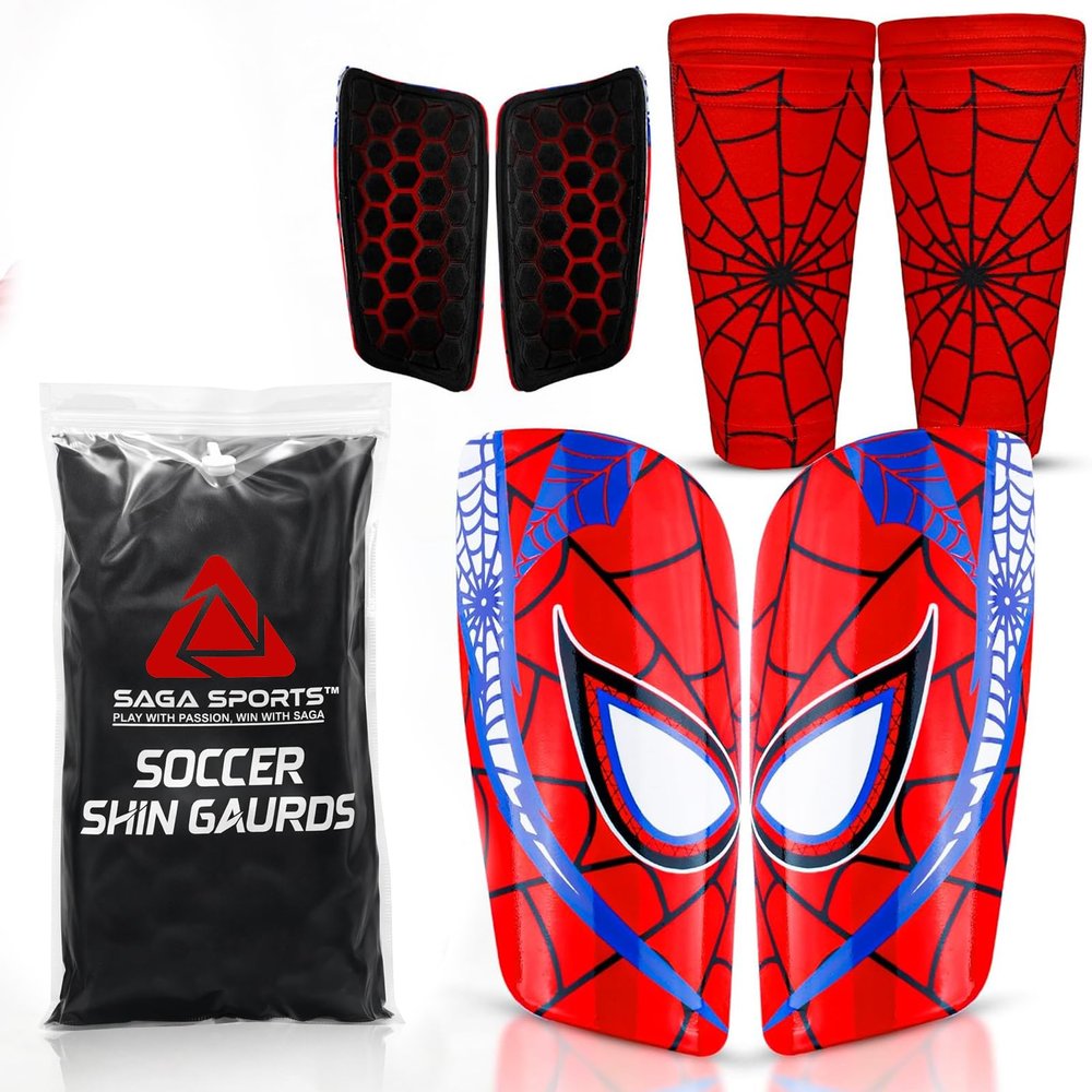 Saga Sports Unbreakable Soccer Shin Guards Includes Sleeves for Ages 4-12, Youth, & Adults | Vibrant Colors, Lightweight & Durable shin Guards Youth | Ideal Gift