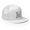RIVEMUG Initial Letter M Embroidered Premium Trucker Hat Flat Bill High Crown Adjustable Cap White view 4