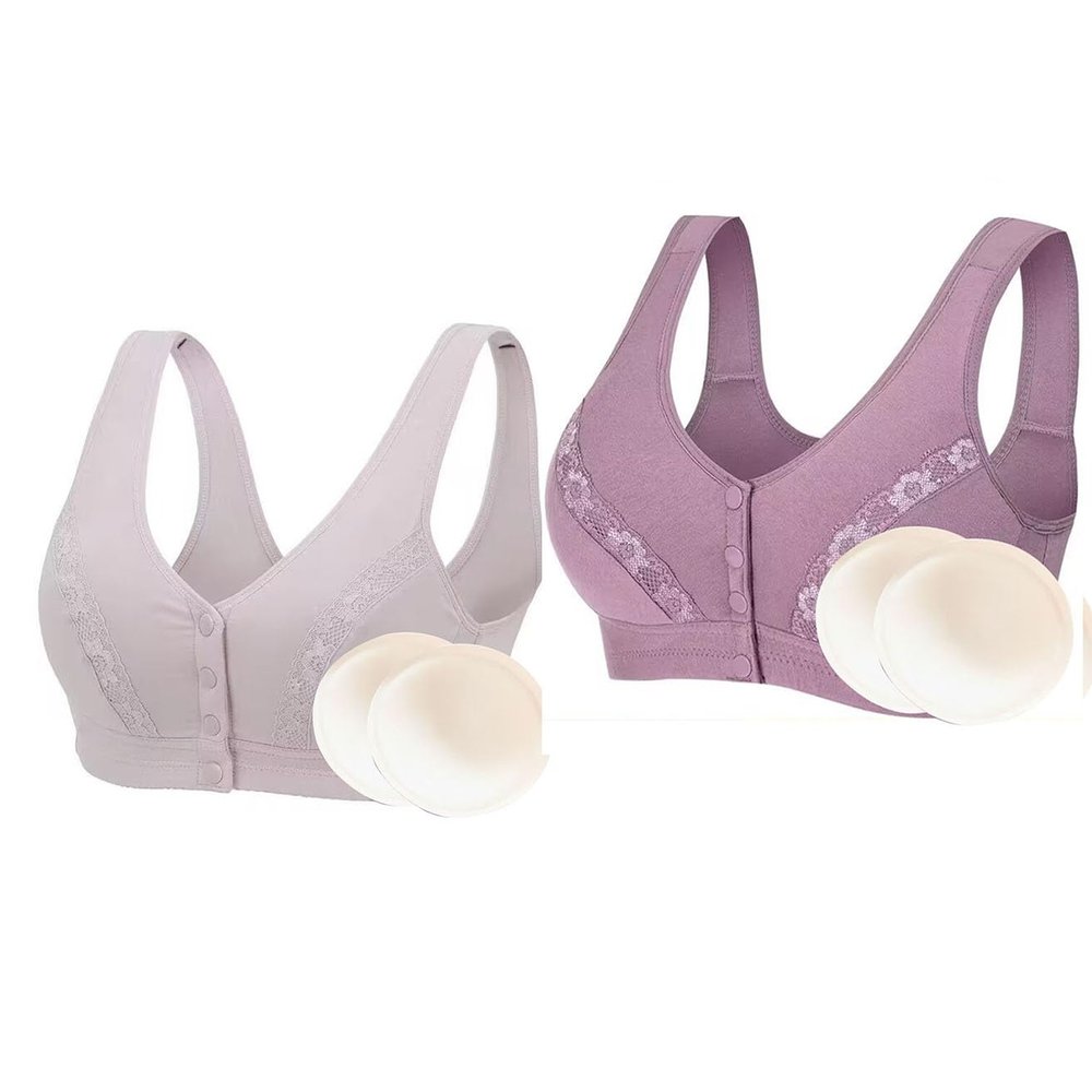2pcs Front Closure Lingerie Bra With Breast Prosthesis Pockets Underwear Middle Women Daily Post Surgery Mastectomy Bra (Color : E, Size : S/Small)