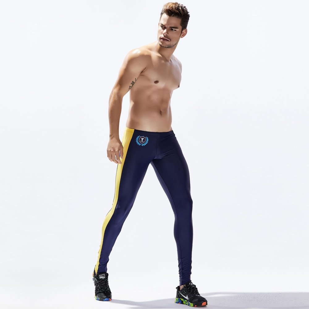 BreakEgg Men's CompressionLeggings Mens Sports Workout Running Tights Pants Cool Dry Active Yoga Leggings Pants (X-Large,TW-70612-Dark Blue)