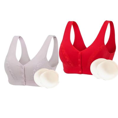 2pcs Front Closure Lingerie Bra With Breast Prosthesis Pockets Underwear Middle Women Daily Post Surgery Mastectomy Bra (Color : A, Size : S/Small)