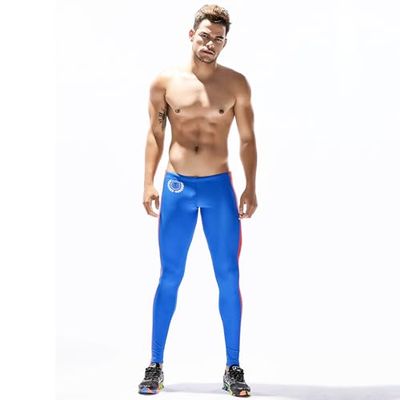 BreakEgg Men's CompressionLeggings Mens Sports Workout Running Tights Pants Cool Dry Active Yoga Leggings Pants (Large,TW-70612-Blue)