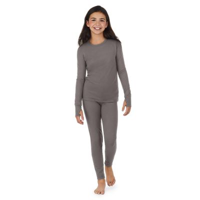 Cuddl Duds Girls Heavyweight Fleece Lined 2 Piece Thermal Underwear Set  Long Sleeve Shirt & Leggings Base Layer for Cold Weather  Winter Clothing Long Johns Lounge Sets for Kids, Grey, XS