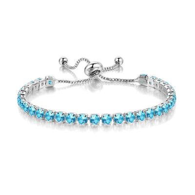 Paris Jewelry Aquamarine Round Adjustable Tennis Bracelet 10k White Gold Plated 7 cttw Created Bracelet Gift for Women