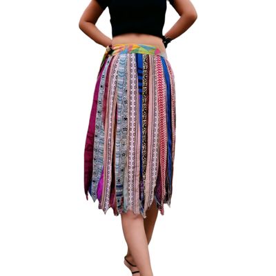 Mango Gifts Boho Bliss : Old Sari Silk Vintage Patchwork Wraparound Skirt - Free Size Multicolour Marvel for The Hippy Hippie Gypsy Fashionista