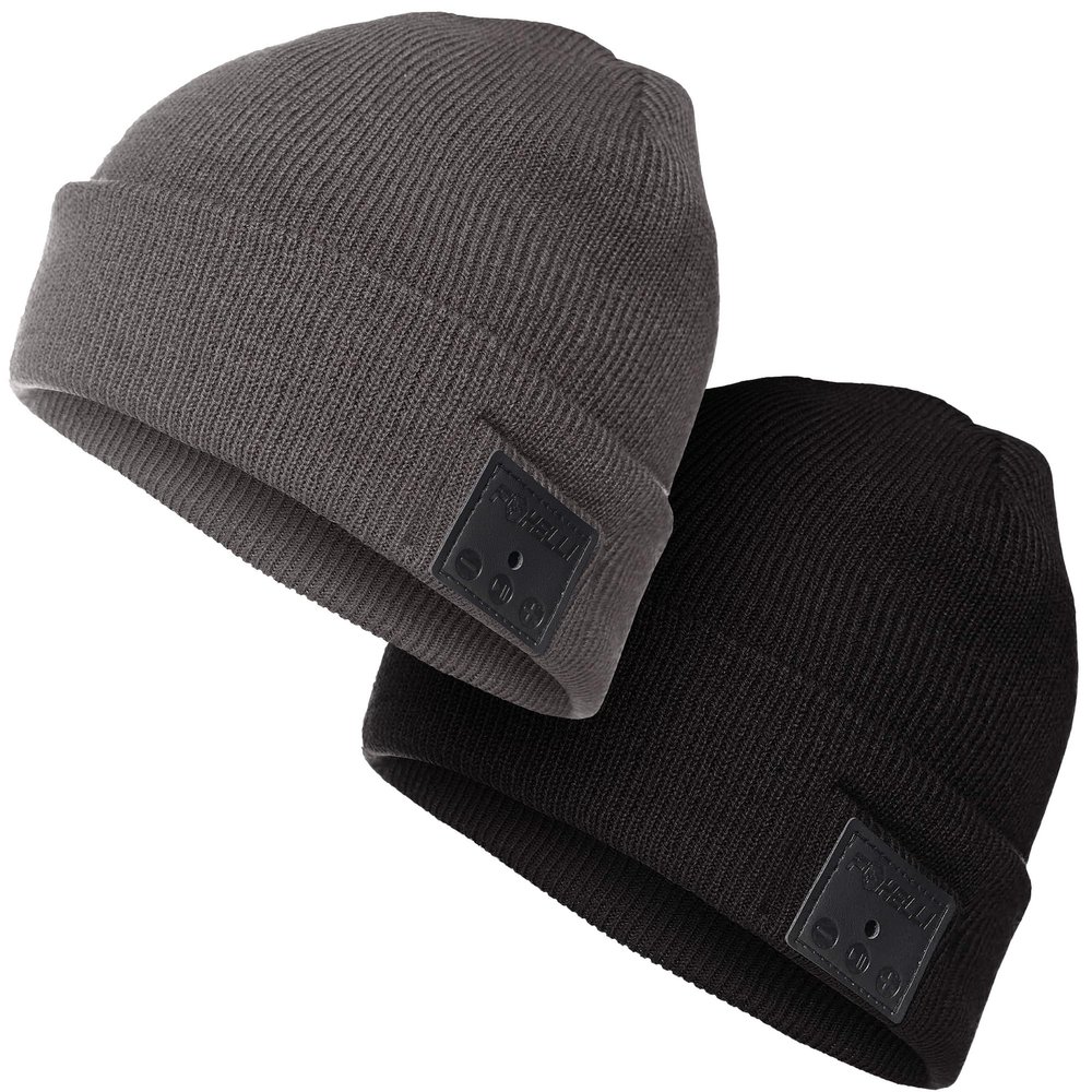 Foxelli Bluetooth Beanie Bundle  Grey & Black Wireless Beanie Hats with Headphones for Men & Women