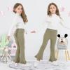 Miipat Toddler Girl Flare Pants 3 Pack Ruffle Baby Bell Bottoms Solid Color Elastic Waist Ribbed Leggings (A1,4-5T) view 2