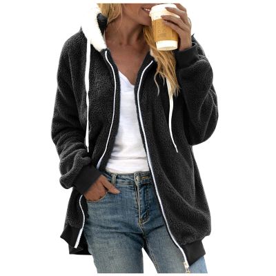 QWENTMTNTY Winter Warm Sherpa Lined Coats Jackets for Women Plus Size Hooded Women Jackets Casual Winter Sweaters for Women 2023 White Sweatshirt Chaqueta Para Mujer