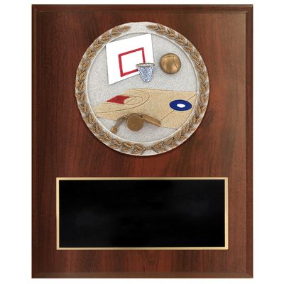 SHOP AWARDS AND GIFTS Customizable Dark Cherry Plaque Award Personalized Custom Engraved, 6 x 8 Inch, Basketball