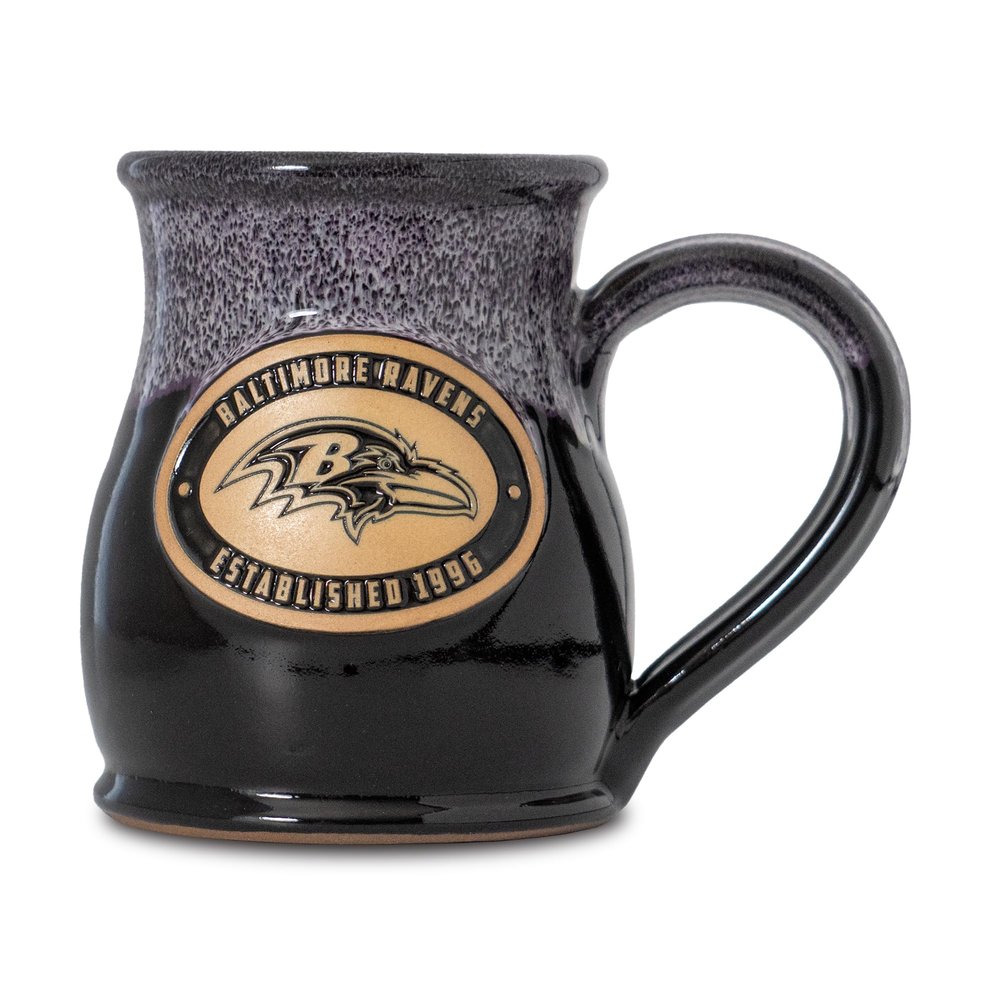 Greater Distance NFL Football Baltimore Ravens 14 oz Two-Tone Tall Belly Mug, Handmade Large Ceramic Coffee Mug With Team Logo for True Fans, Premium Deneen Pottery Made in USA