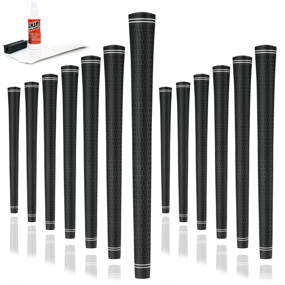 Karma Revolution Standard Size Golf Grip Kit with Grip Tape, Solvent, Rubber Vise Clamp, 13 Black No Alignment Necessary Easy Installation All-Weather Performance Replacement 360 Golf Grips for Men