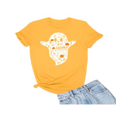 5X-Large Gold Mens Halloween Doodle Tatted Ghost Tattoo T-Shirt
