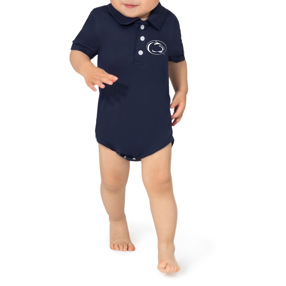 Little King NCAA Short Sleeve Poly-Tech Infant Polo Romper-Penn State-Navy-6 Months