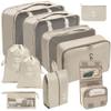 10 Pcs Travel Organizer Storage Bags Suitcase Packing Cubes Cases Portable Wardrobe Luggage Clothes Shoe Pouch Fold (Beige) view 1