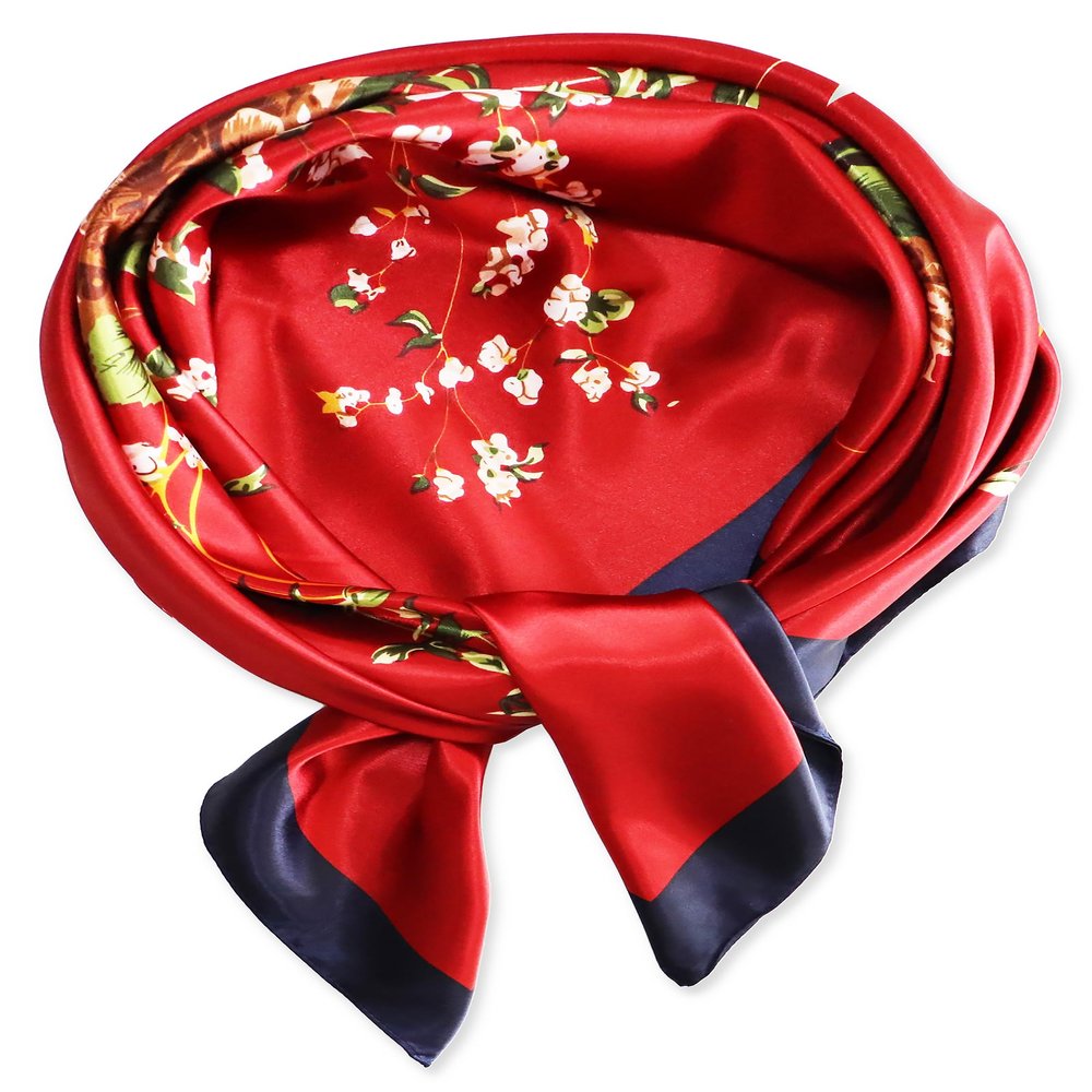 vabovin 35 Silk Scarfs for Women, Satin Head Scarf Neck Scarf Bandana Headband Square Headscarf for Hair Wrapping at Night (Floral Dark Red)