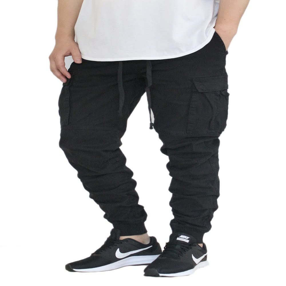 AIRNINE Men's Premium Twill Drop Crotch Jogger Pants S-5XL (Black Cargo2, Large)