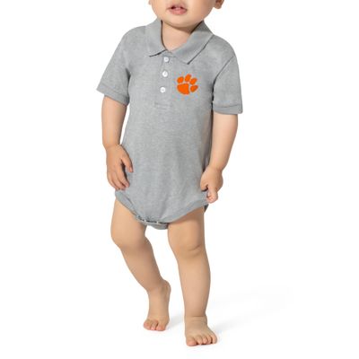 Little King NCAA Short Sleeve Poly-Tech Infant Polo Romper-Clemson-Oxford-18 Months