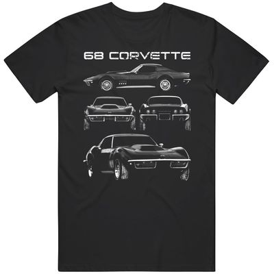 1968 Corvette Multi Angle Views Car Enthusiast T Shirt L Black