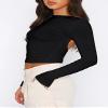 ForeFair Women Sexy Long Sleeve Backless Going Out Top Slim Fit Crewneck Cut Out Casual Y2K Tshirt(A Black,L) view 2