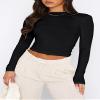 ForeFair Women Sexy Long Sleeve Backless Going Out Top Slim Fit Crewneck Cut Out Casual Y2K Tshirt(A Black,L) view 3