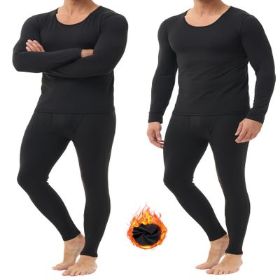 Winvote 2 Pack Thermal Underwear for Men Long Johns Fleece Lined Soft and Warm Set Base Layer for Cold Weather Black-Black 2XL
