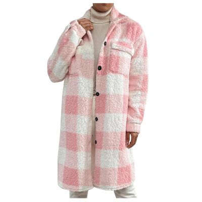 XUNRYAN Women's Long Flannel Plaid Jacket Shacket Winter Lapel Button Down Shirt Jacket Fuzzy Trench Coat Fashion Clothes