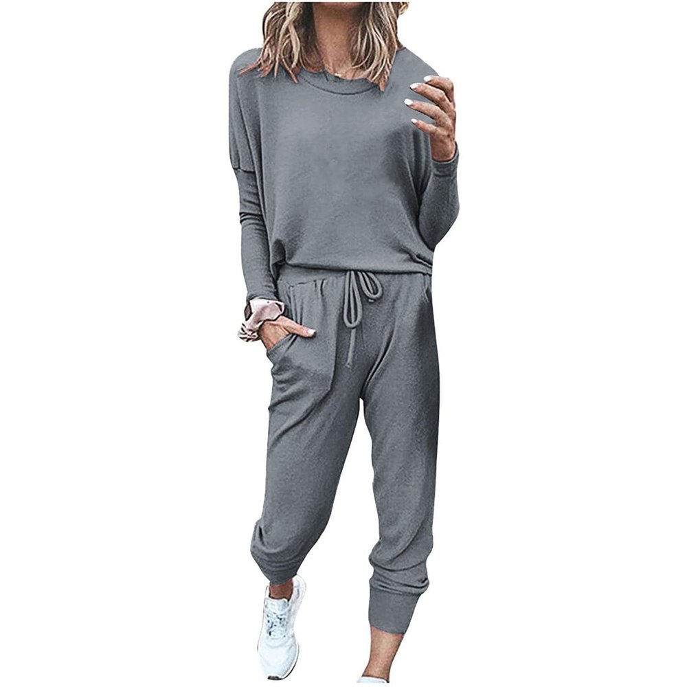 Jogging Suits for Women Long Sleeve Crewneck Pullover with Track Pant 2 Piece Lounge Set Sweatsuit Travel Outfits