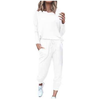 Jogging Suits for Women Long Sleeve Crewneck Pullover with Track Pant 2 Piece Lounge Set Sweatsuit Travel Outfits