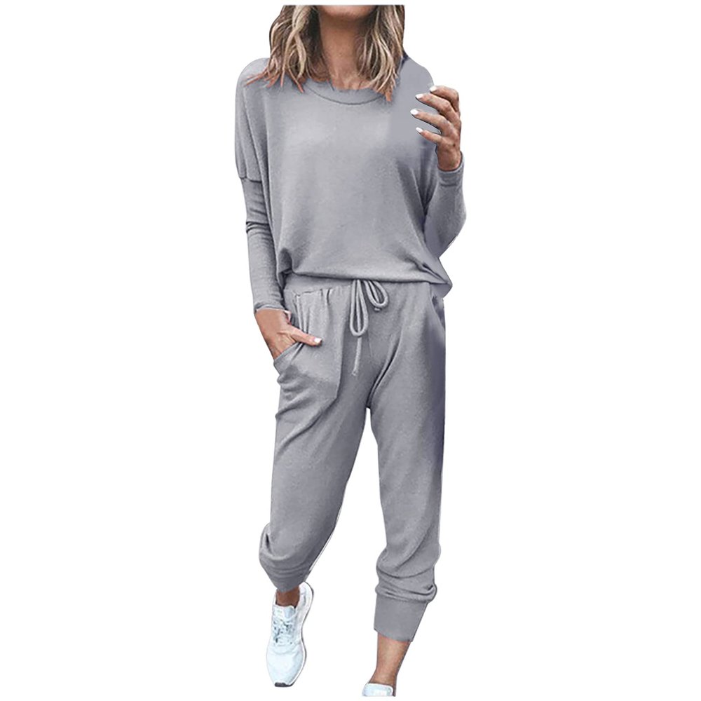 Jogging Suits for Women Long Sleeve Crewneck Pullover with Track Pant 2 Piece Lounge Set Sweatsuit Travel Outfits