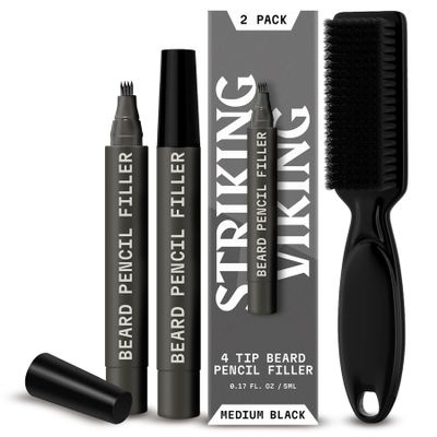 Striking Viking Beard Pencil & Bristle Brush for Men - Medium Black, 2 Pack