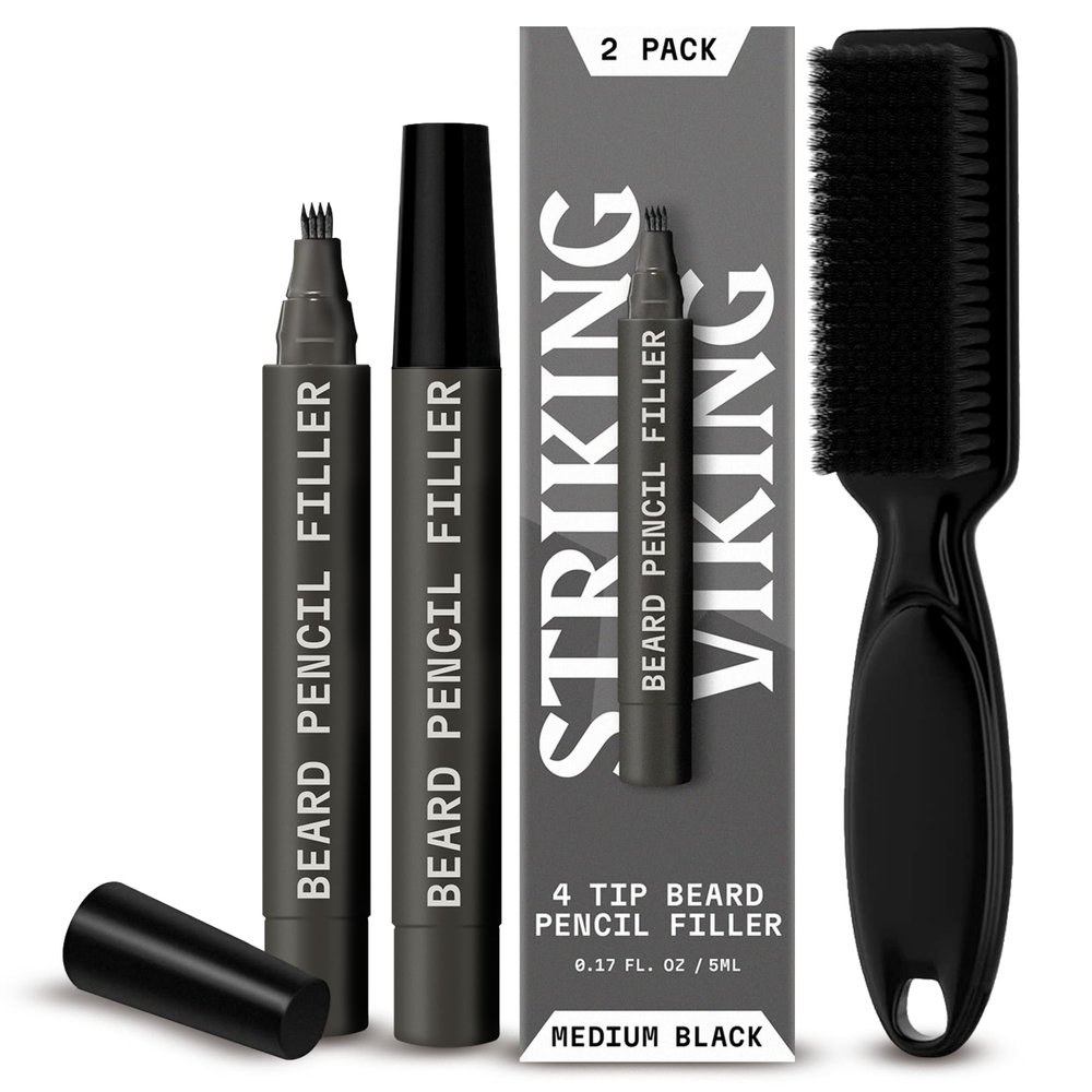 Striking Viking Beard Pencil & Bristle Brush for Men - Medium Black, 2 Pack