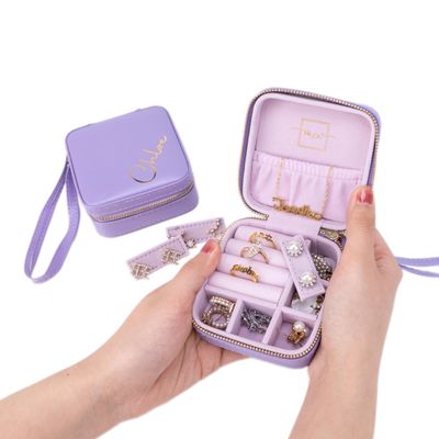 Angelina's Palace Personalized Jewelry Case with Name Engraved,Custom Leather Travel Jewelry Organizer Box for Rings,Earrings,Necklaces,Birthday Bridesmaid Gift For Women