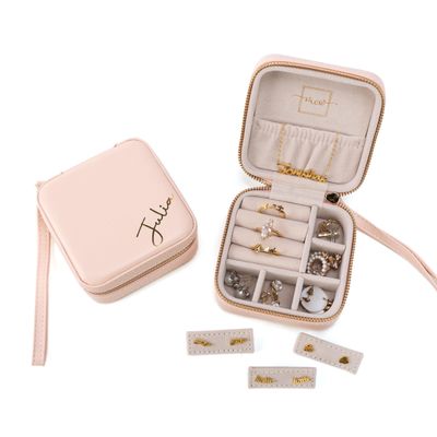 Angelina's Palace Personalized Jewelry Case with Name Engraved,Custom Leather Travel Jewelry Organizer Box for Rings,Earrings,Necklaces,Birthday Bridesmaid Gift For Women