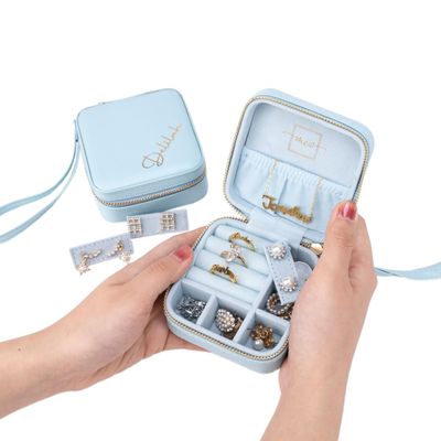 Angelina's Palace Personalized Jewelry Case with Name Engraved,Custom Leather Travel Jewelry Organizer Box for Rings,Earrings,Necklaces,Birthday Bridesmaid Gift For Women