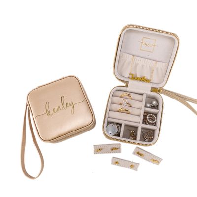 Angelina's Palace Personalized Jewelry Case with Name Engraved,Custom Leather Travel Jewelry Organizer Box for Rings,Earrings,Necklaces,Birthday Bridesmaid Gift For Women