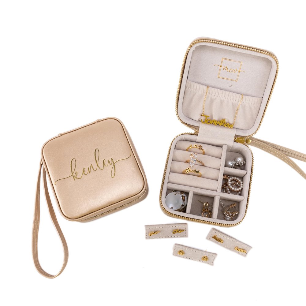 Angelina's Palace Personalized Jewelry Case with Name Engraved,Custom Leather Travel Jewelry Organizer Box for Rings,Earrings,Necklaces,Birthday Bridesmaid Gift For Women