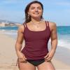 ANFILIA Women Underwire Tankini Top Swimwear Push Up Modest Swimsuits Top Ribbed Fabric Bathing Suits Top Only Wine Red view 4