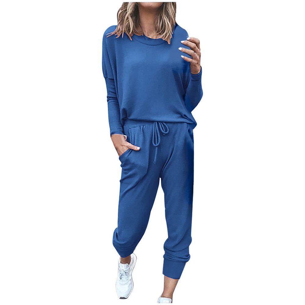 Jogging Suits for Women Long Sleeve Crewneck Pullover with Track Pant 2 Piece Lounge Set Sweatsuit Travel Outfits