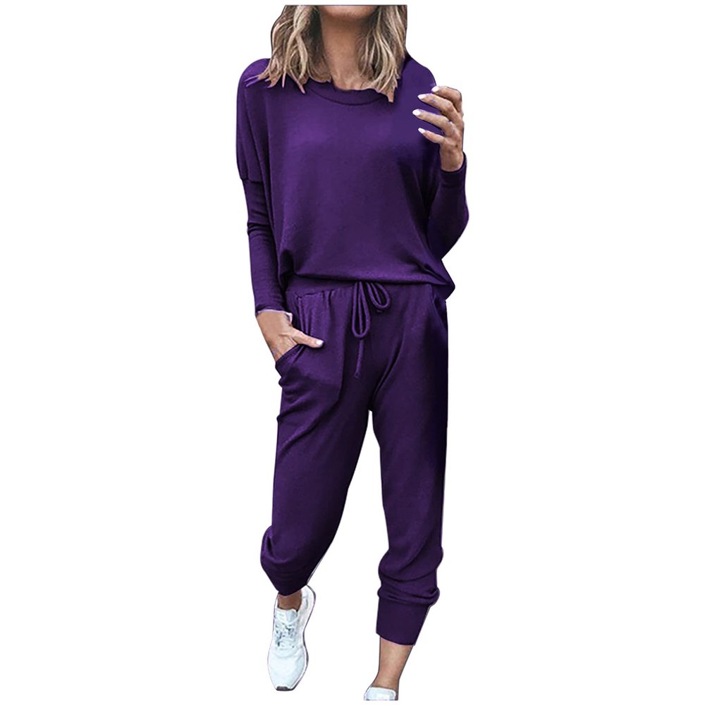 Jogging Suits for Women Long Sleeve Crewneck Pullover with Track Pant 2 Piece Lounge Set Sweatsuit Travel Outfits