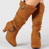 Ladmiple Cowboy Boots For Women Mid Calf Brown Women's Knee-High Boots Comfortable Cone Heel Pointed Toe Slouch Riding Victorian Boots Cowboy Cowgirl Western Dress Shoes view 2