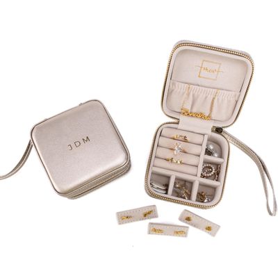 Angelina's Palace Personalized Jewelry Case with Name Engraved,Custom Leather Travel Jewelry Organizer Box for Rings,Earrings,Necklaces,Birthday Bridesmaid Gift For Women