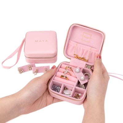Angelina's Palace Personalized Jewelry Case with Name Engraved,Custom Leather Travel Jewelry Organizer Box for Rings,Earrings,Necklaces,Birthday Bridesmaid Gift For Women