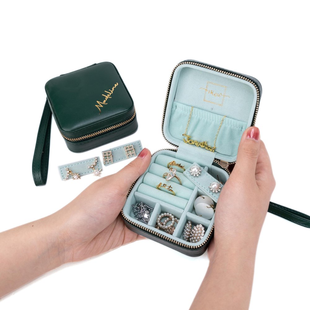 Angelina's Palace Personalized Jewelry Case with Name Engraved,Custom Leather Travel Jewelry Organizer Box for Rings,Earrings,Necklaces,Birthday Bridesmaid Gift For Women