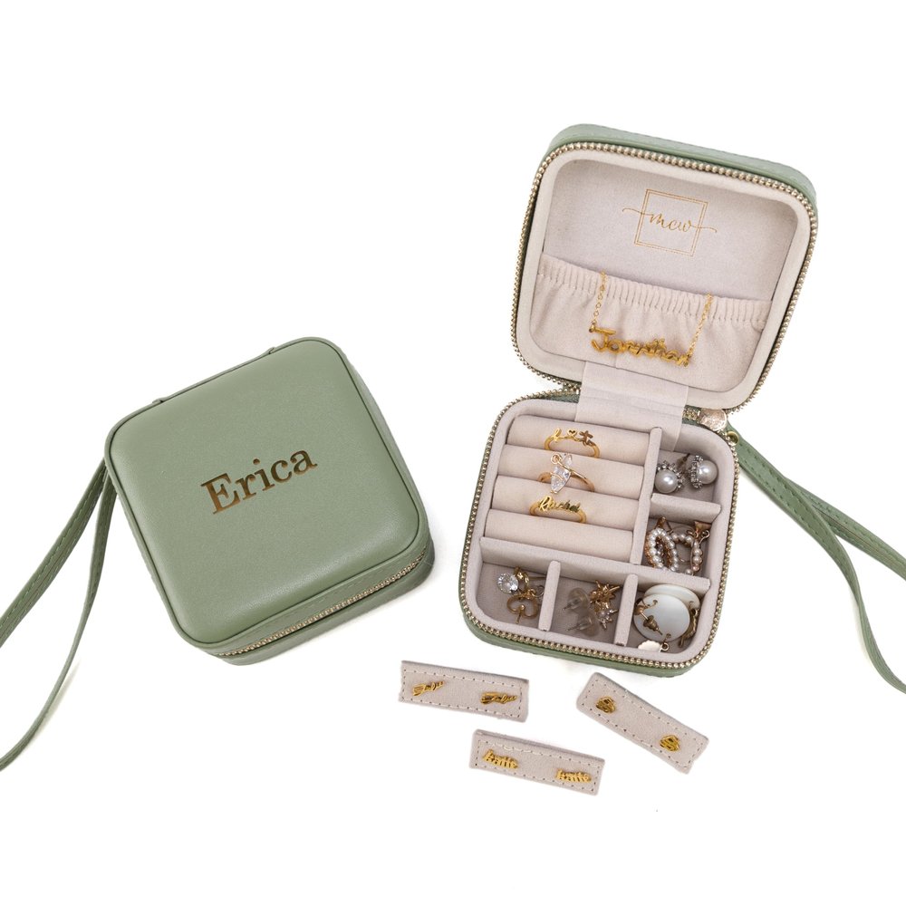 Angelina's Palace Personalized Jewelry Case with Name Engraved,Custom Leather Travel Jewelry Organizer Box for Rings,Earrings,Necklaces,Birthday Bridesmaid Gift For Women