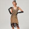 1920s Dresses for Women: Great Gatsby Dress, Women's 1920s Fringed Flapper Costume, Gangster Lady Costume Sequin Fringe Dresses Roaring Cocktail Party Dance Halloween Dresses Yellow(one Dress) M view 2